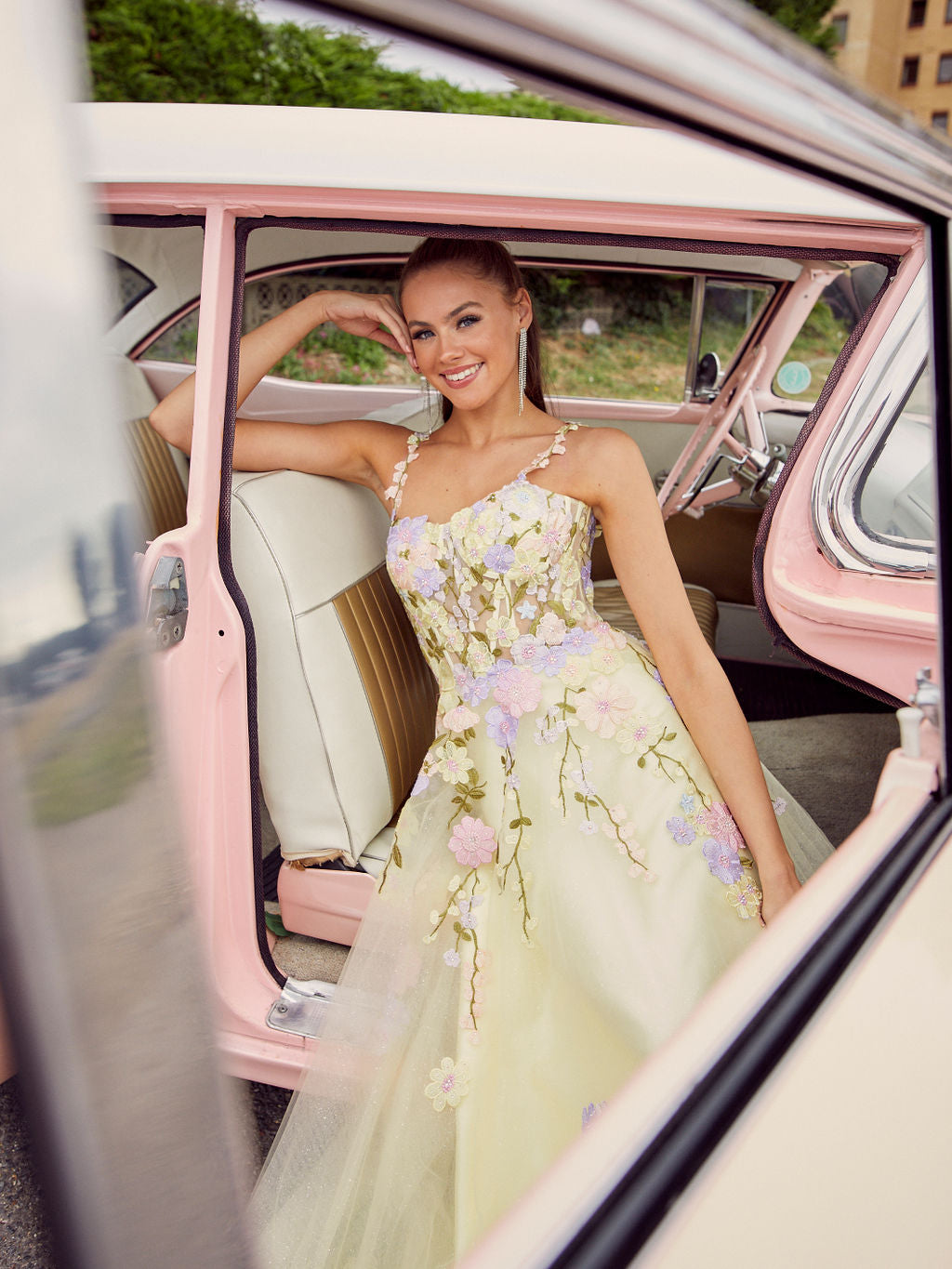 flora prom dress Faviana Floral Print V-Neck Prom Dress 11221